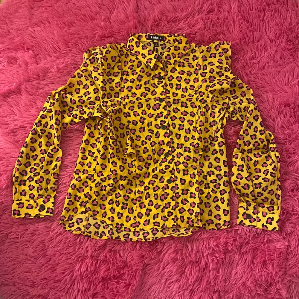 Kidpik Cheetah Print Botton Down Girls Top
